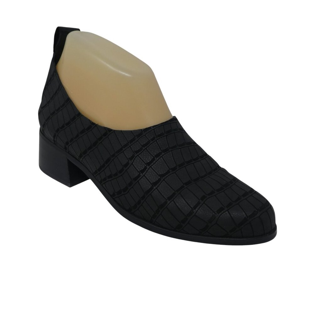 Intentionally Blank Black Croc‎ Embossed Leather Chunky Heel Loafers Womens 38